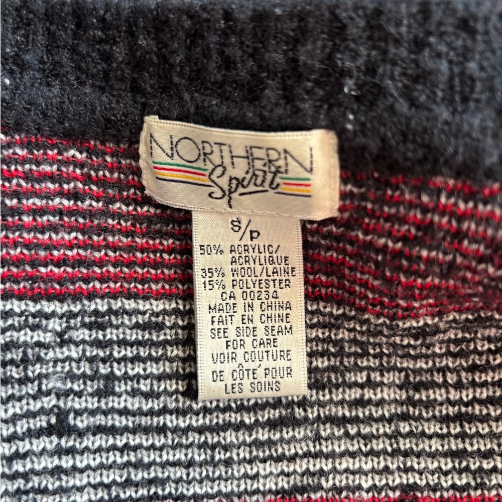 Vintage Nordic Knit Vest Full Zip Sweater Black Red White Fair Isle Sleeveless - Picture 9 of 11